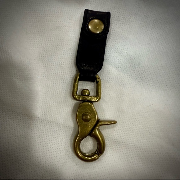 Coach Vintage Black leather Brass Trigger Snap Keychain